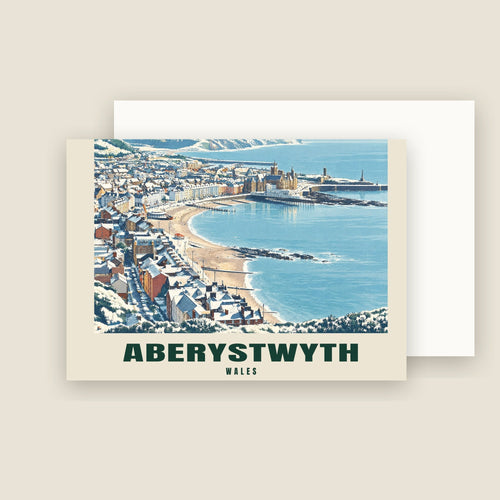 Aberystwyth seafront winter Christmas card with its envelope