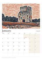 A month page from the Berkshire calendar: Donnington Castle, Newbury above January 2027