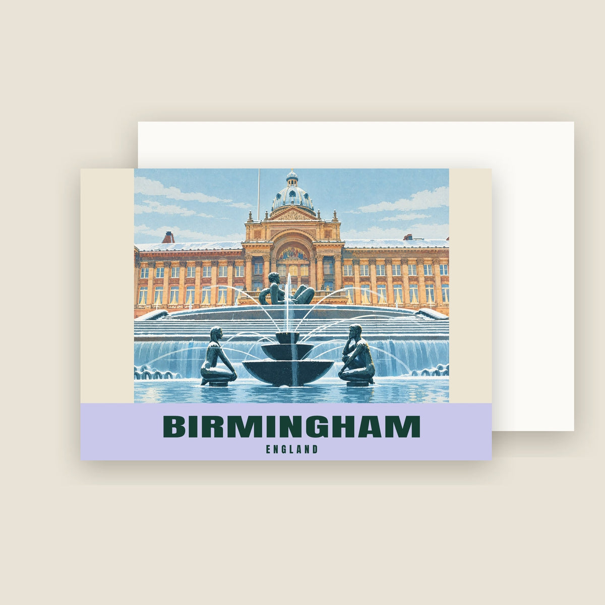Victoria Square, Birmingham winter Christmas card with its envelope
