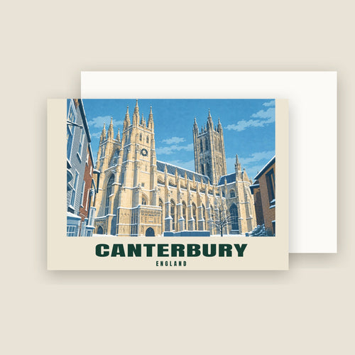 Canterbury Cathedral winter Christmas card with its envelope