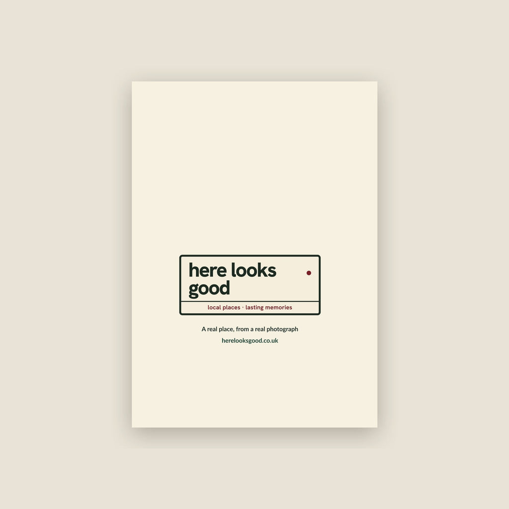 Back of the Tongwynlais Christmas card with the Here Looks Good nameplate