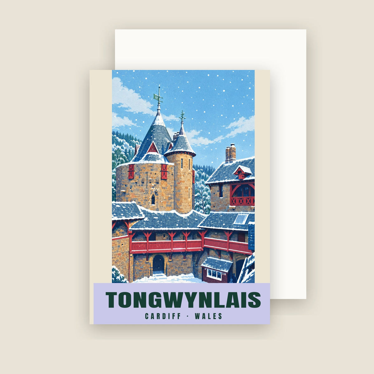 Castell Coch, Tongwynlais winter Christmas card with its envelope