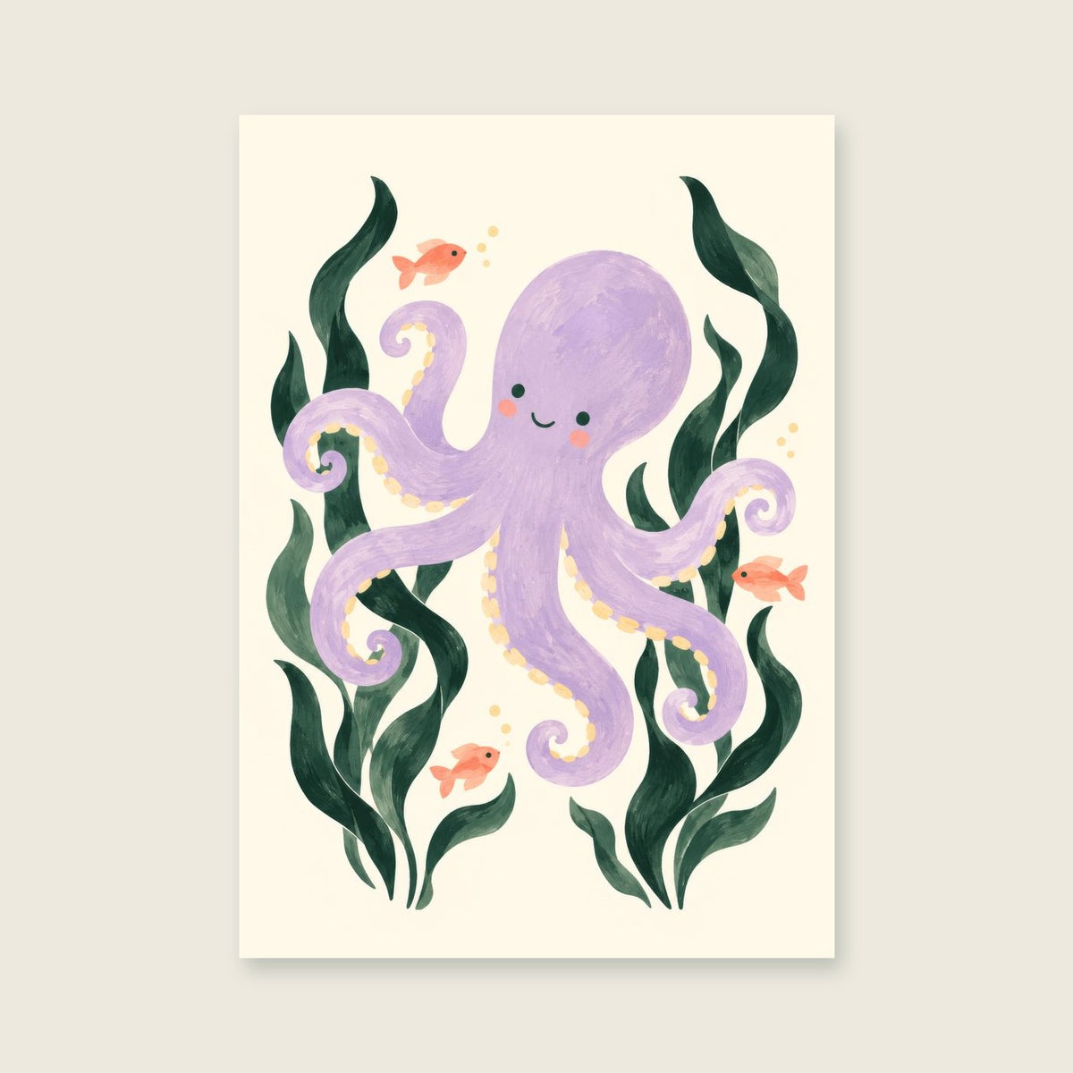 Octopus Garden children’s illustration in green, coral, lilac and yellow