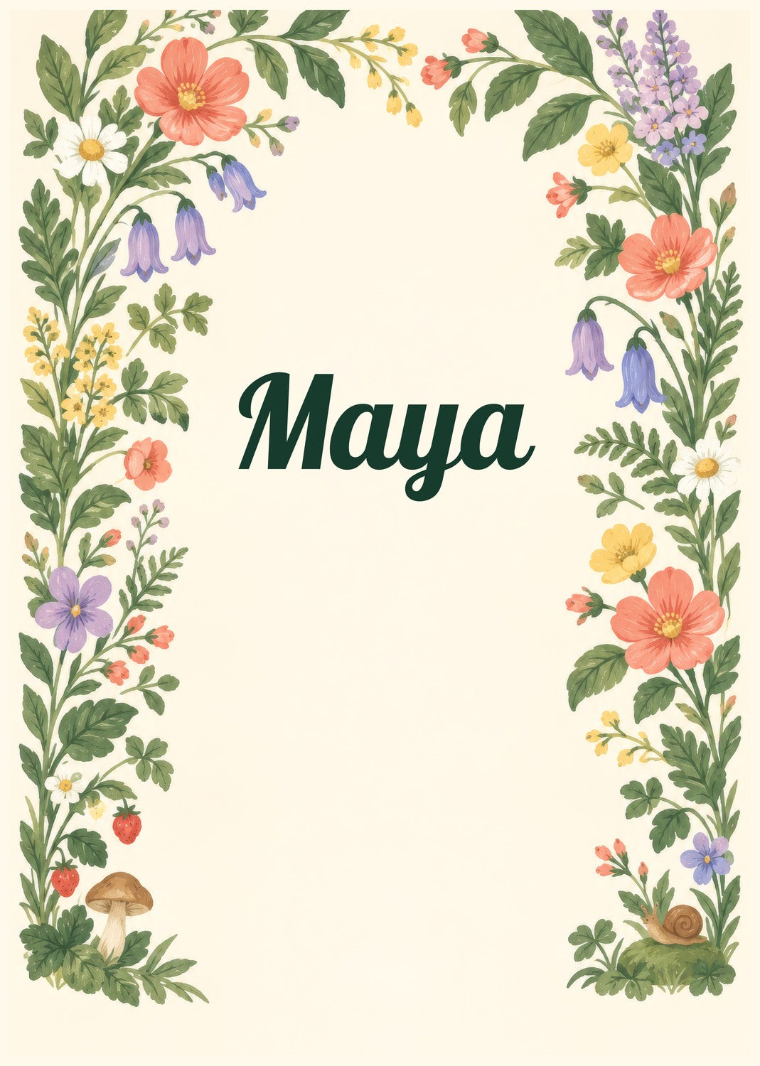My Name in Bloom personalised print — sample wording; enter your own details