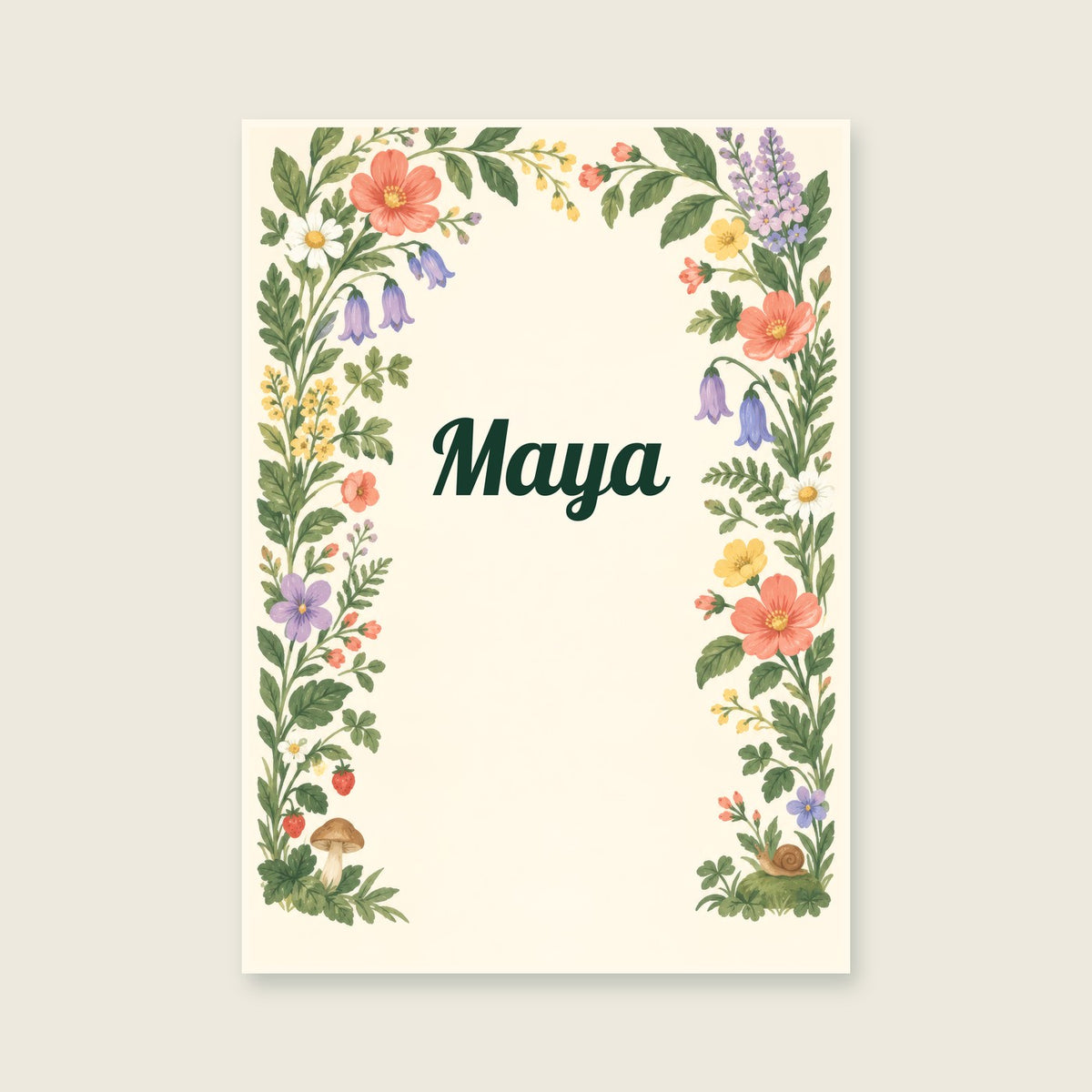 My Name in Bloom personalised print — sample wording; enter your own details