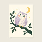 Little Night Owl children’s illustration in green, coral, lilac and yellow