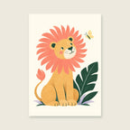 Brave Little Lion children’s illustration in green, coral, lilac and yellow