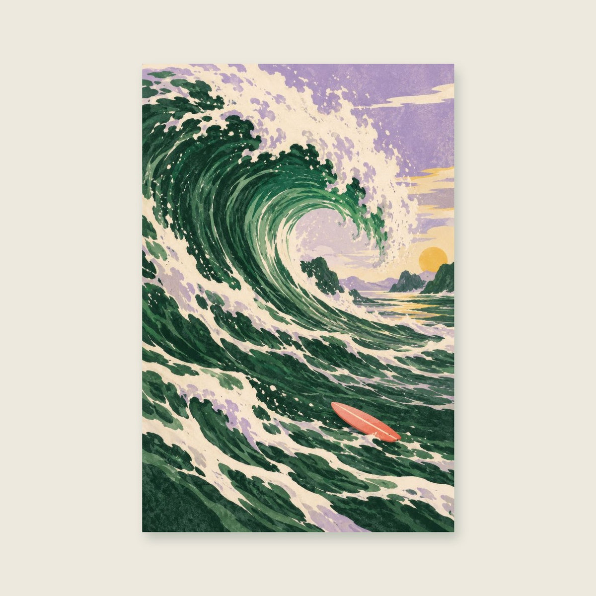 Catch the Wave children’s illustration in green, coral, lilac and yellow