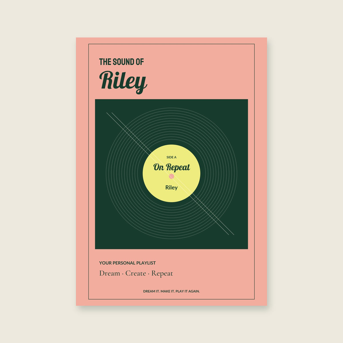 On Repeat personalised print — sample wording; enter your own details
