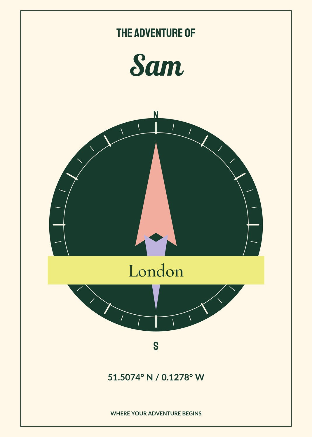 Explorer Coordinates personalised print — sample wording; enter your own details
