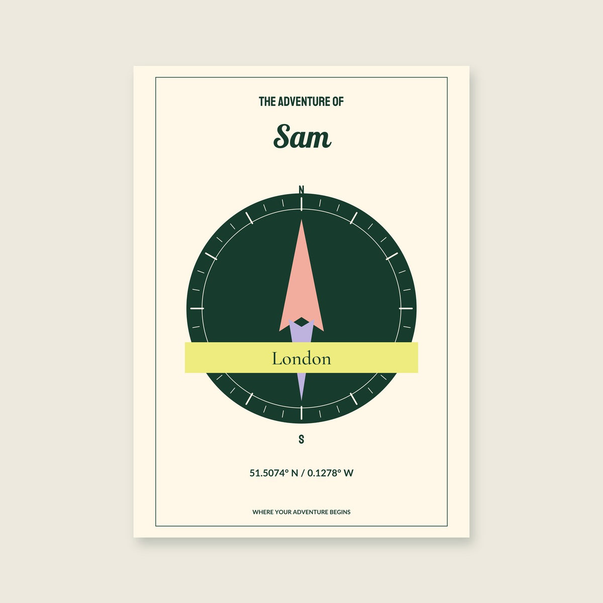 Explorer Coordinates personalised print — sample wording; enter your own details