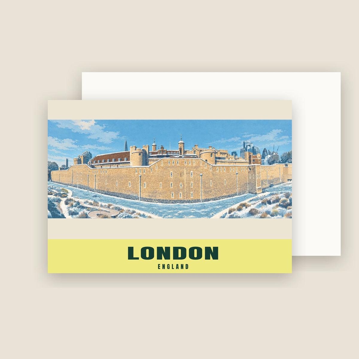 The Tower of London winter Christmas card with its envelope