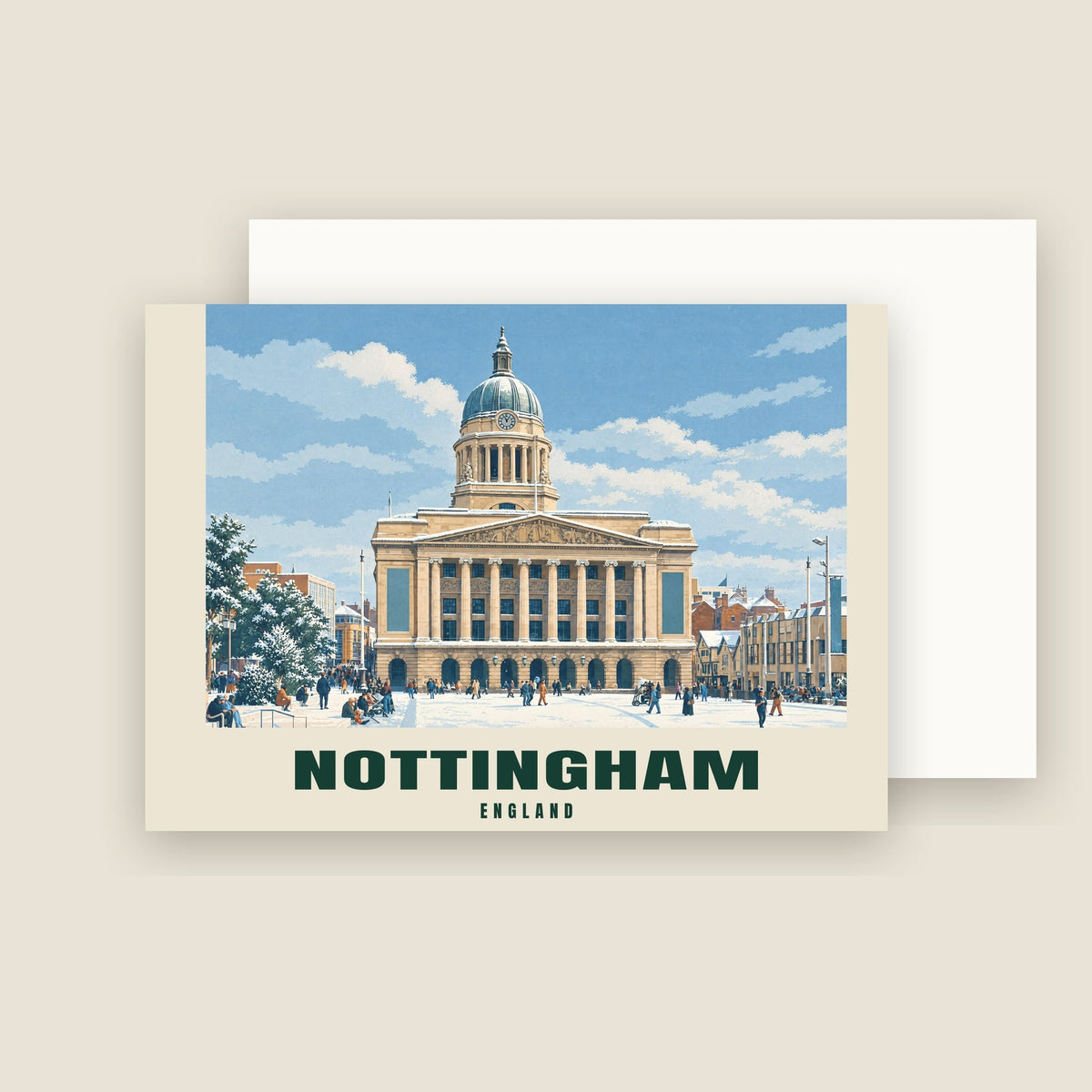 The Council House, Nottingham winter Christmas card with its envelope