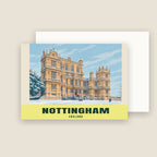 Wollaton Hall, Nottingham winter Christmas card with its envelope