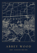 Abbey Wood old Ordnance Survey map print, surveyed 1863–1866, Night Ink design