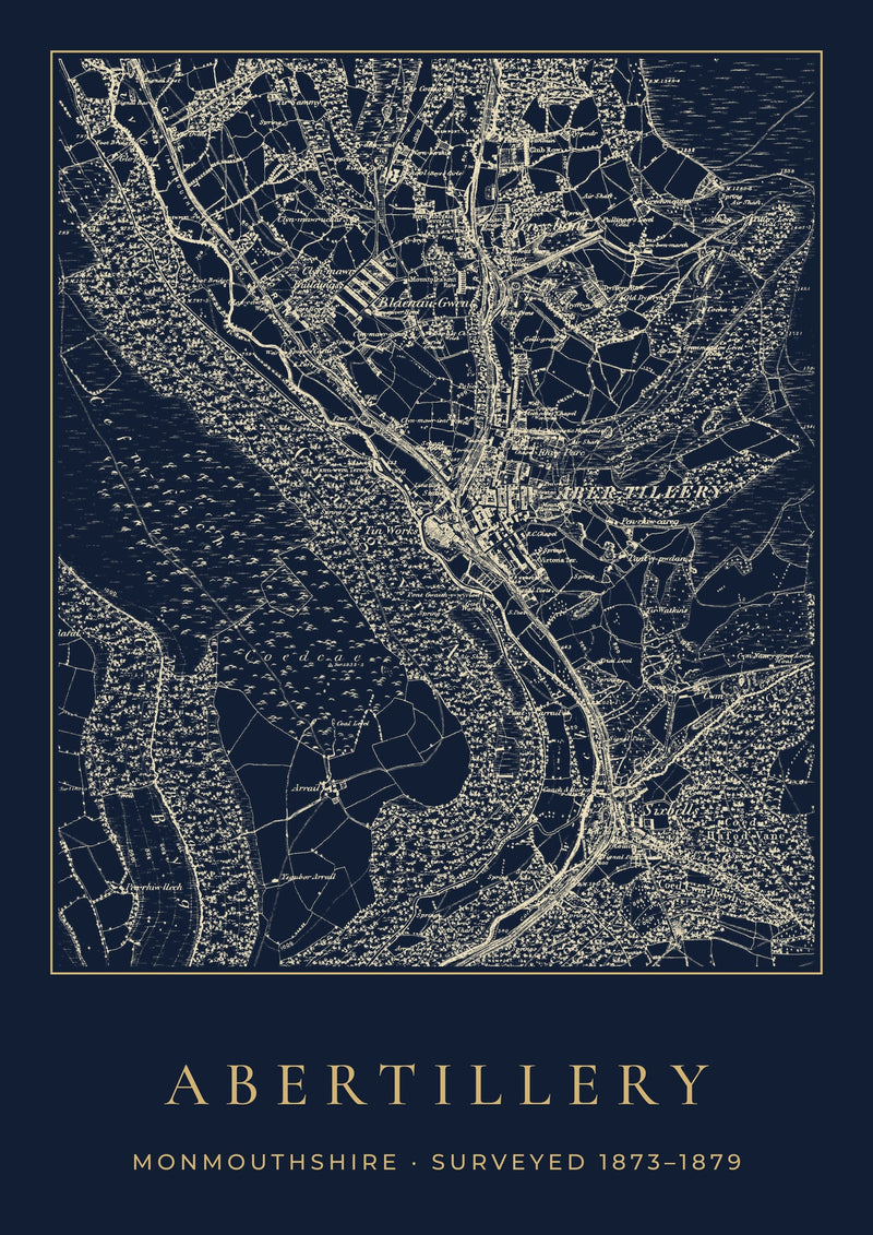 Abertillery in 1879 Old Map Print — Night Ink