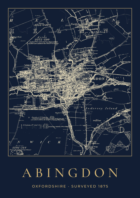 Abingdon in 1875 Old Map Print — Night Ink