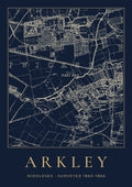 Arkley old Ordnance Survey map print, surveyed 1863–1866, Night Ink design