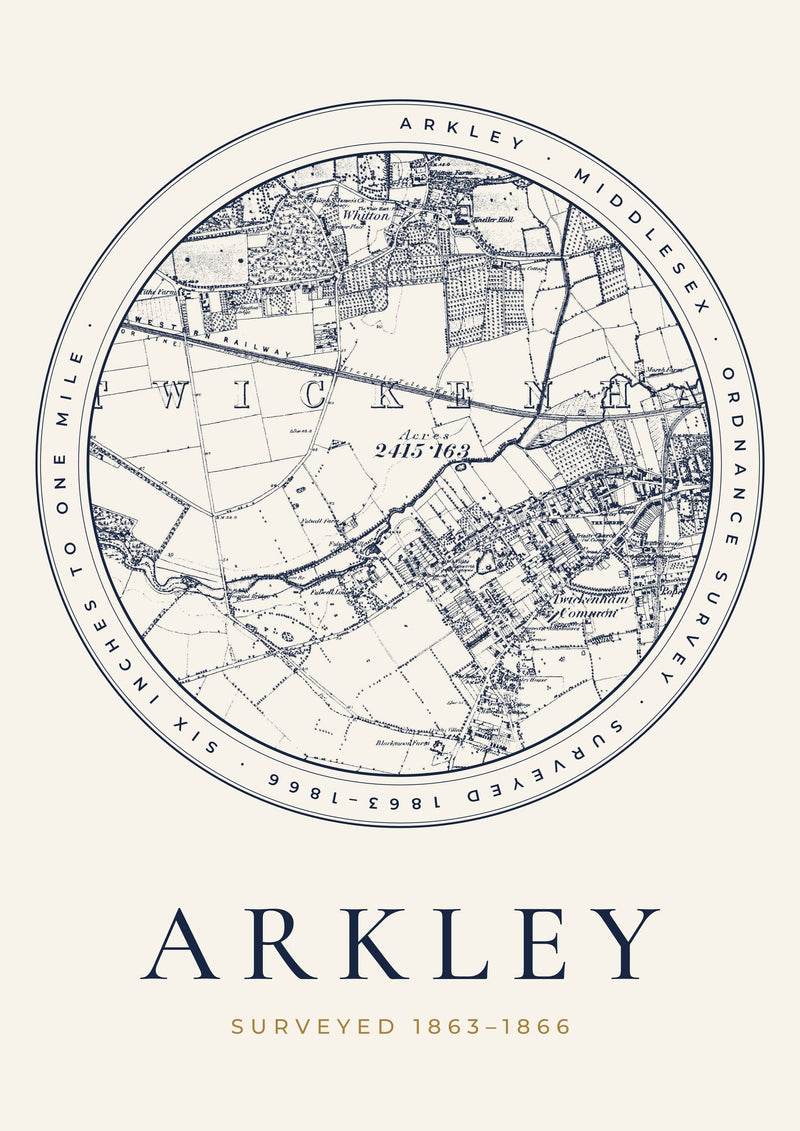 Arkley in 1866 Old Map Print — Roundel