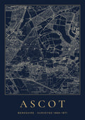 Ascot old Ordnance Survey map print, surveyed 1869–1871, Night Ink design