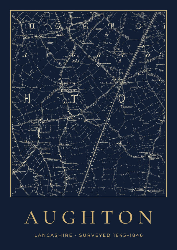 Aughton in 1846 Old Map Print — Night Ink
