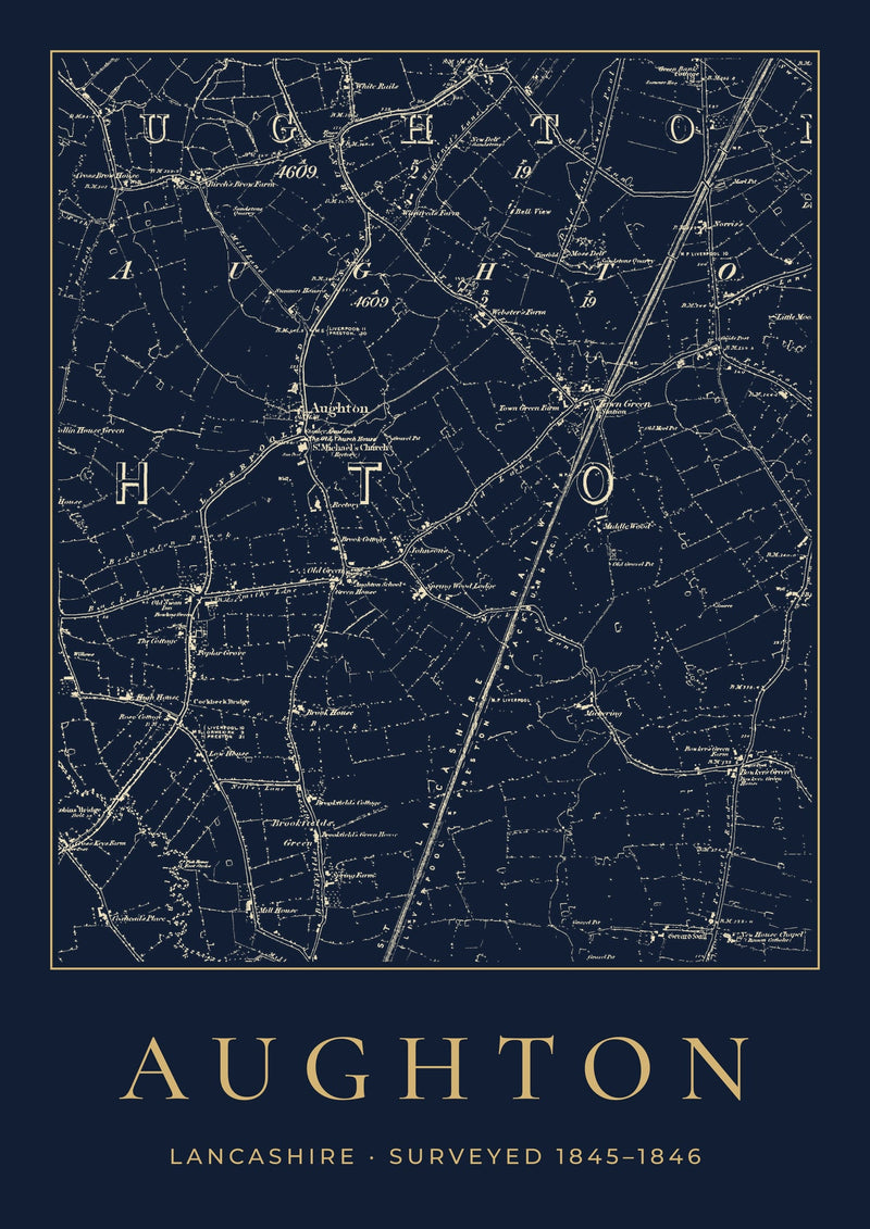 Aughton in 1846 Old Map Print — Night Ink
