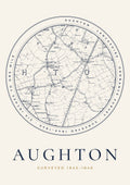 Aughton old Ordnance Survey map print, surveyed 1845–1846, Roundel design