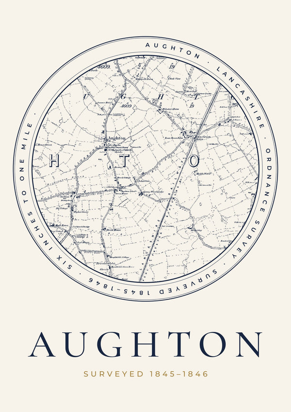 Aughton in 1846 Old Map Print — Roundel