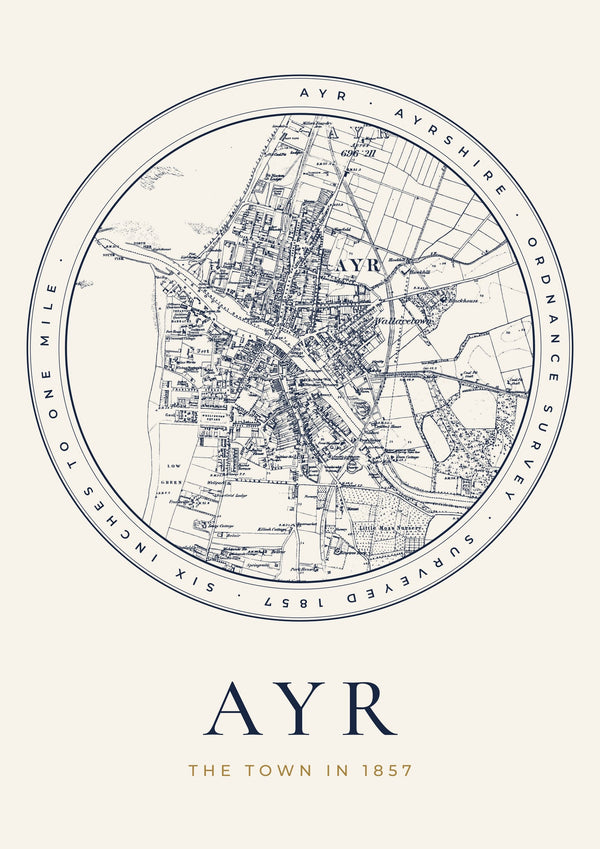 Ayr in 1857 Old Map Print — Roundel