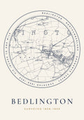 Bedlington old Ordnance Survey map print, surveyed 1858–1859, Roundel design