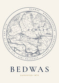 Bedwas old Ordnance Survey map print, surveyed 1875, Roundel design