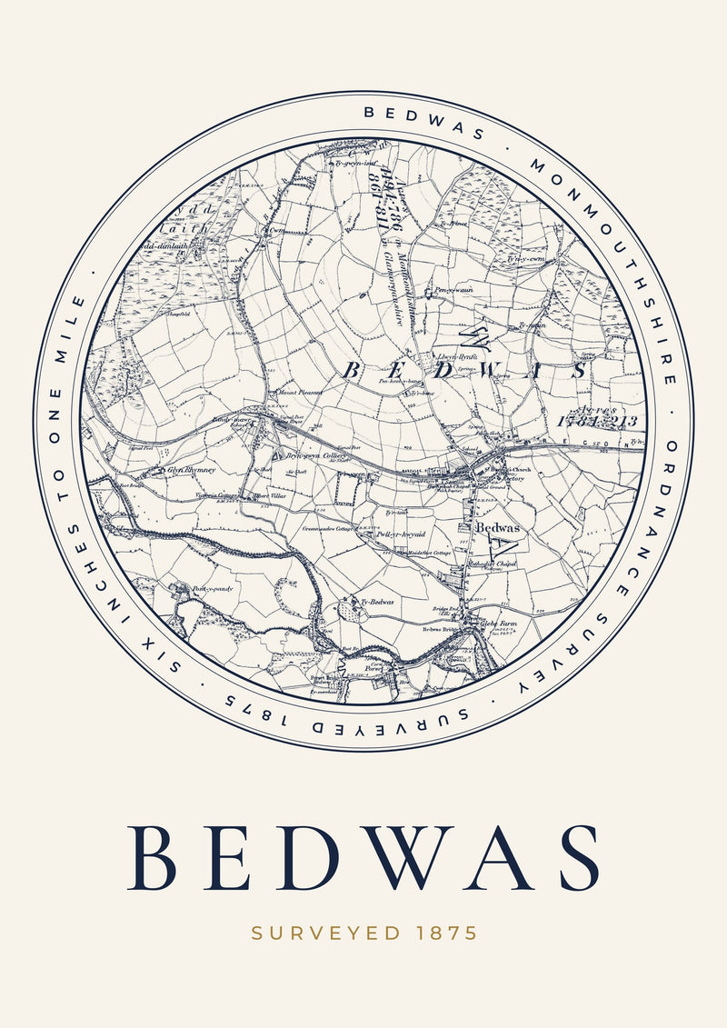 Bedwas in 1875 Old Map Print — Roundel