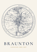 Braunton old Ordnance Survey map print, surveyed 1885–1887, Roundel design