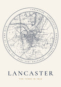 Lancaster old Ordnance Survey map print, surveyed 1844–1845, Roundel design