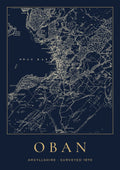 Oban old Ordnance Survey map print, surveyed 1870, Night Ink design
