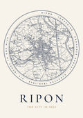Ripon old Ordnance Survey map print, surveyed 1849–1853, Roundel design