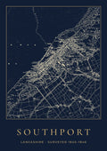 Southport old Ordnance Survey map print, surveyed 1845–1846, Night Ink design