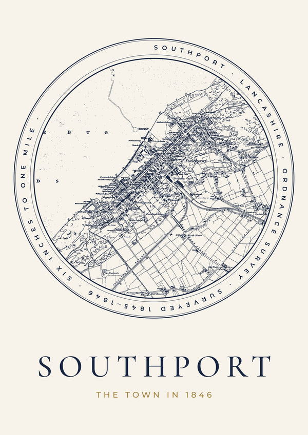 Southport in 1846 Old Map Print — Roundel