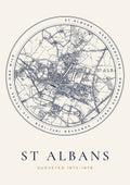 St Albans old Ordnance Survey map print, surveyed 1872–1878, Roundel design