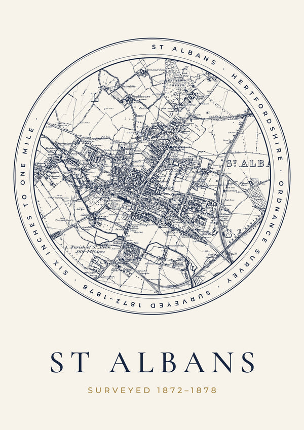 St Albans in 1878 Old Map Print — Roundel