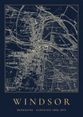 Windsor old Ordnance Survey map print, surveyed 1868–1875, Night Ink design