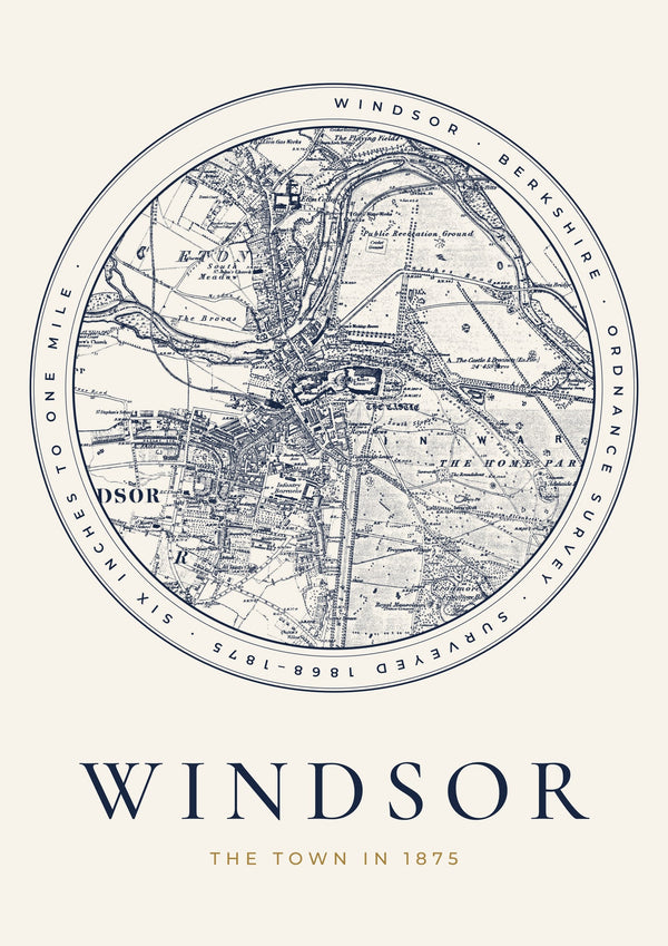 Windsor in 1875 Old Map Print — Roundel