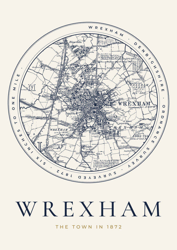 Wrexham in 1872 Old Map Print — Roundel