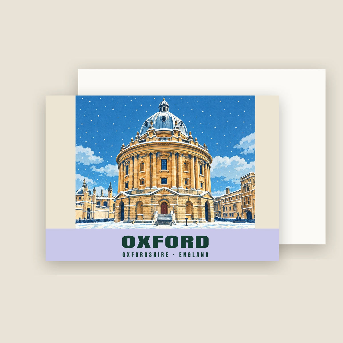 Radcliffe Camera, Oxford winter Christmas card with its envelope