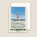 Smeaton's Tower, Plymouth winter Christmas card with its envelope