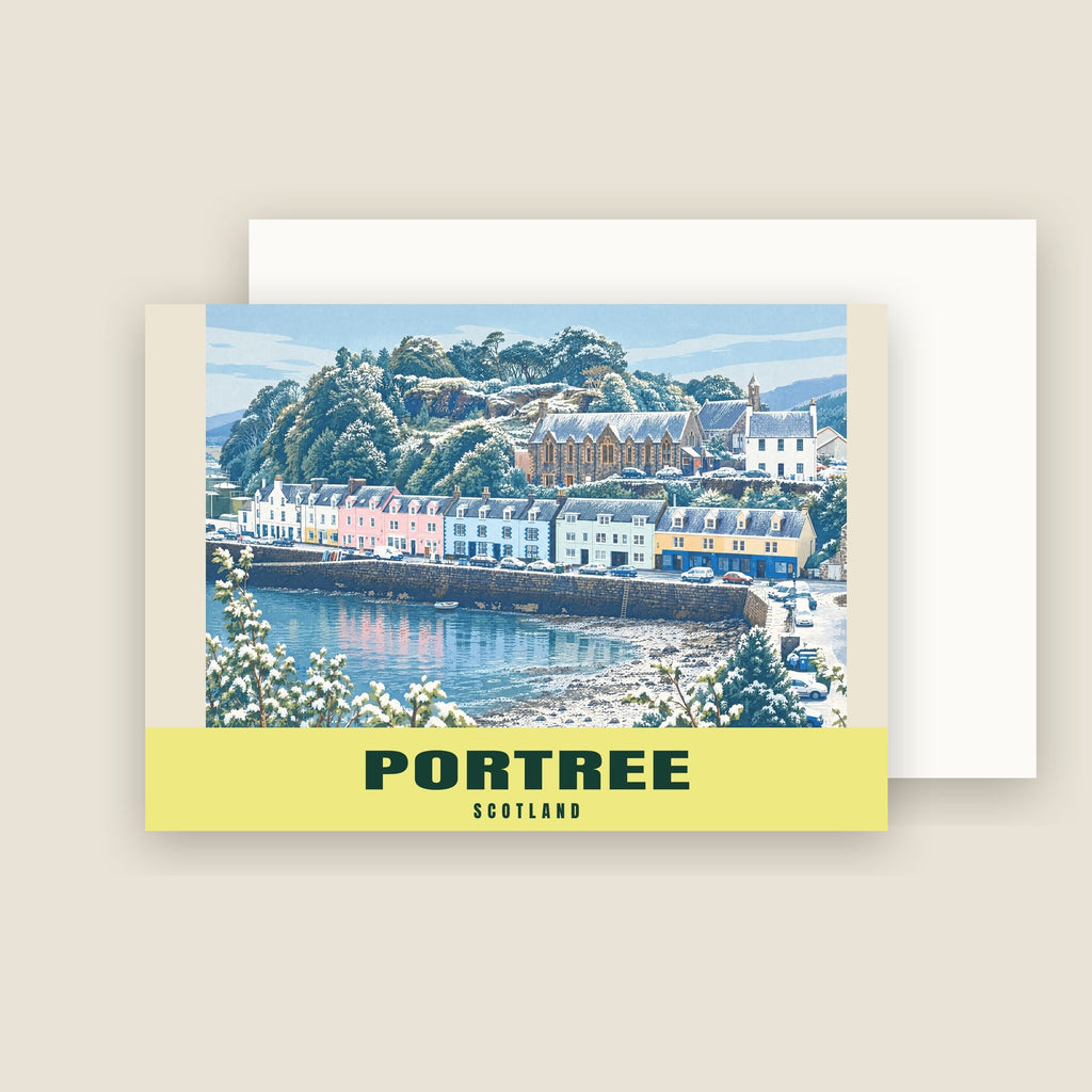 Portree Harbour winter Christmas card with its envelope