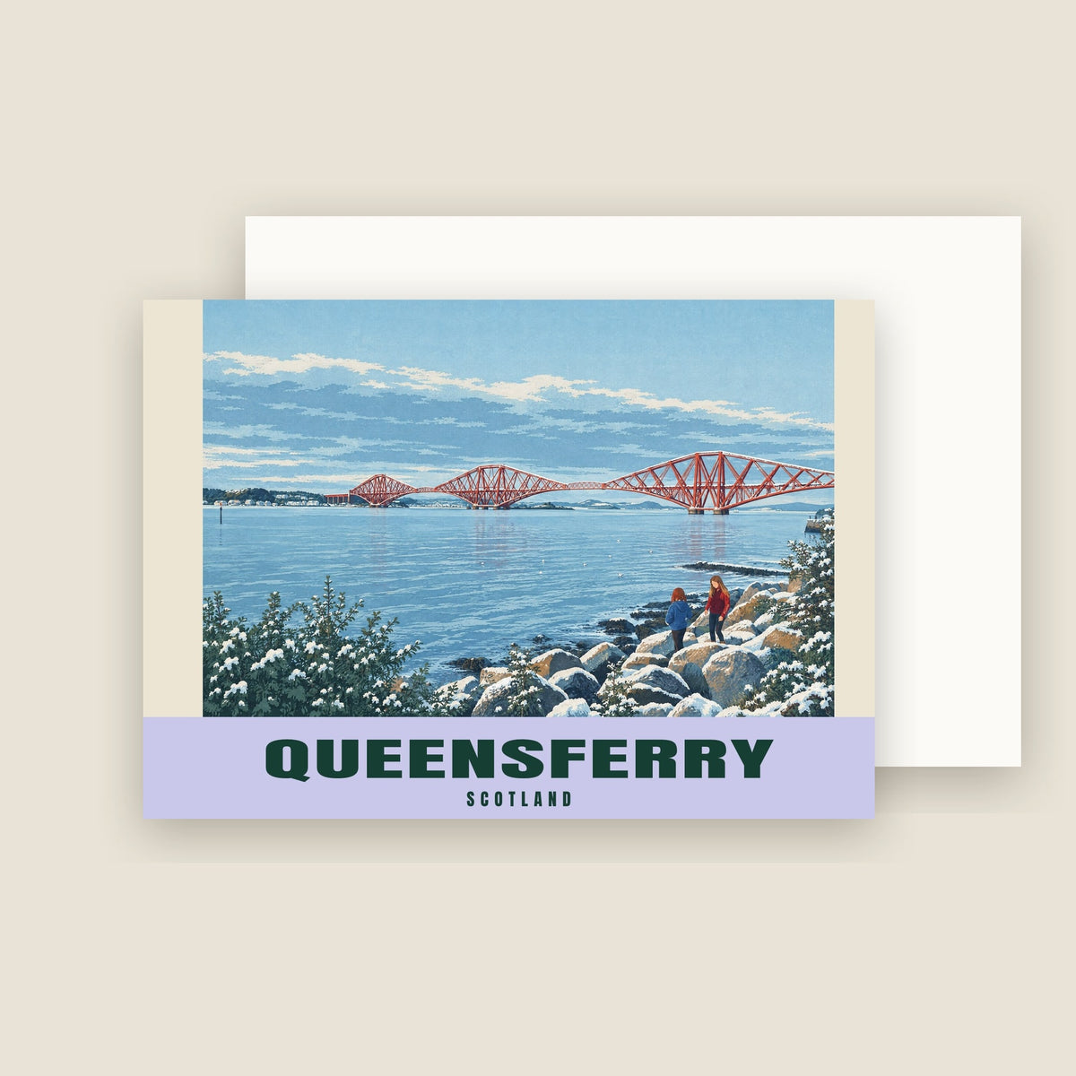 The Forth Bridge, Queensferry winter Christmas card with its envelope