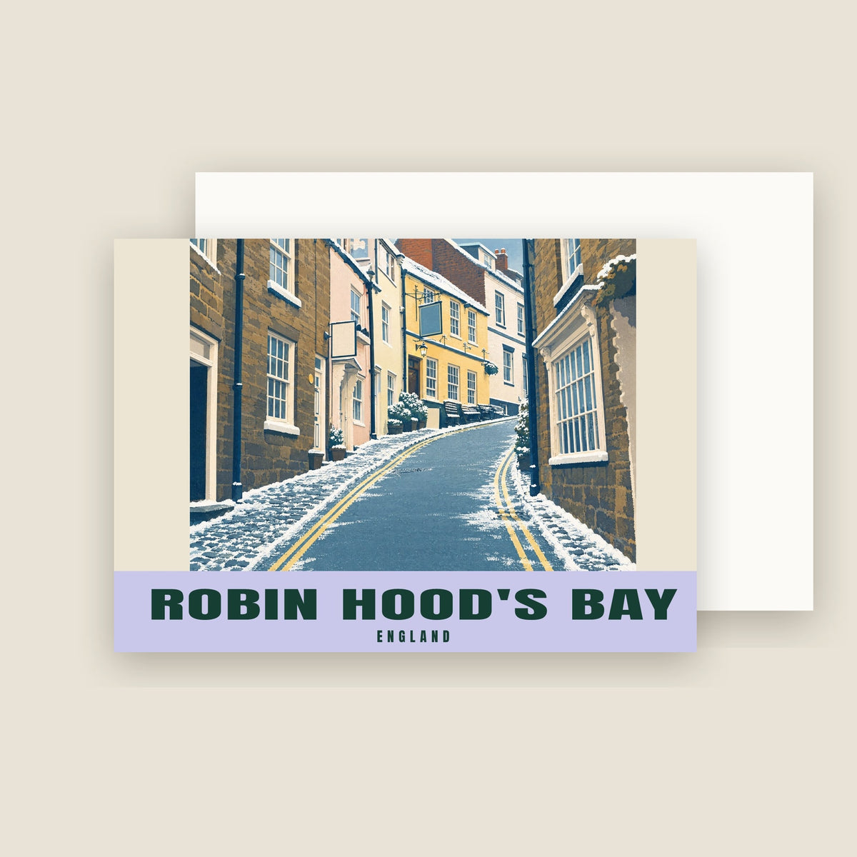 Robin Hood's Bay winter Christmas card with its envelope