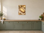 The Sourdough Slice — A2 artwork shown in a room with a natural wood frame; select a framed finish to include a frame