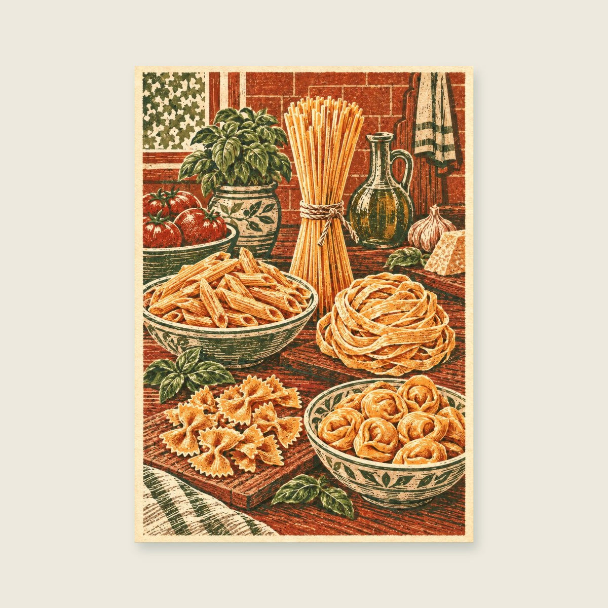 The Pasta Shapes Study — Modern woodcut kitchen art print